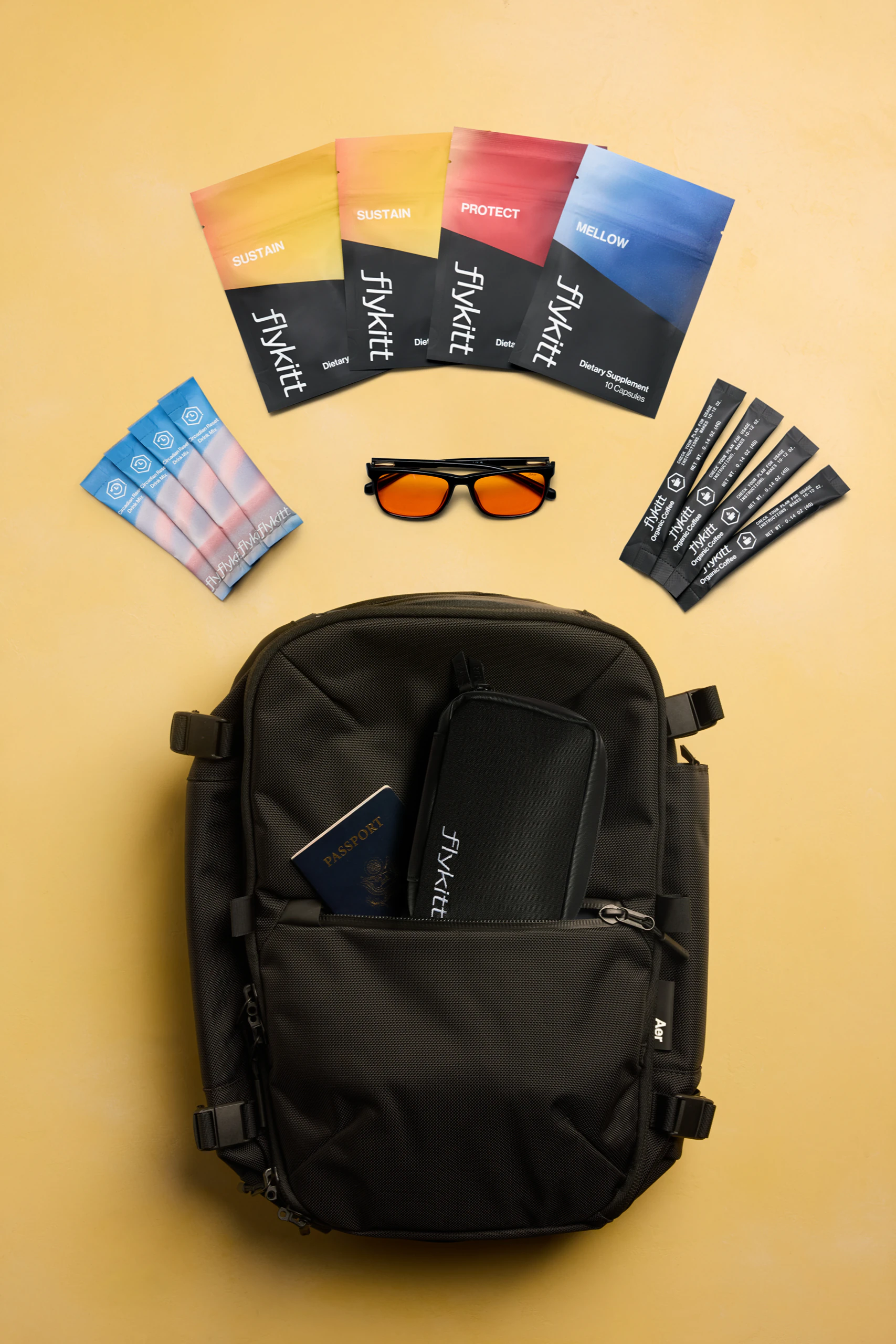 Flykitt travel kit with backpack